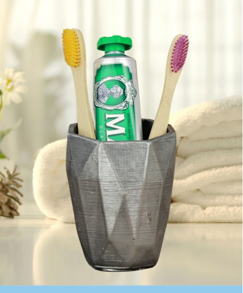Diş Fırçalığı Tezgah Üstü Gümüş Eskitme Renk Diş Fırçası Standı Uzun Poly Model